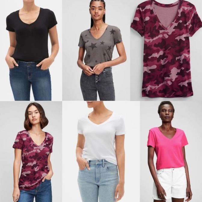 GAP Favorite Graphic V-Neck T-Shirt - Kaos Wanita Original Termurah