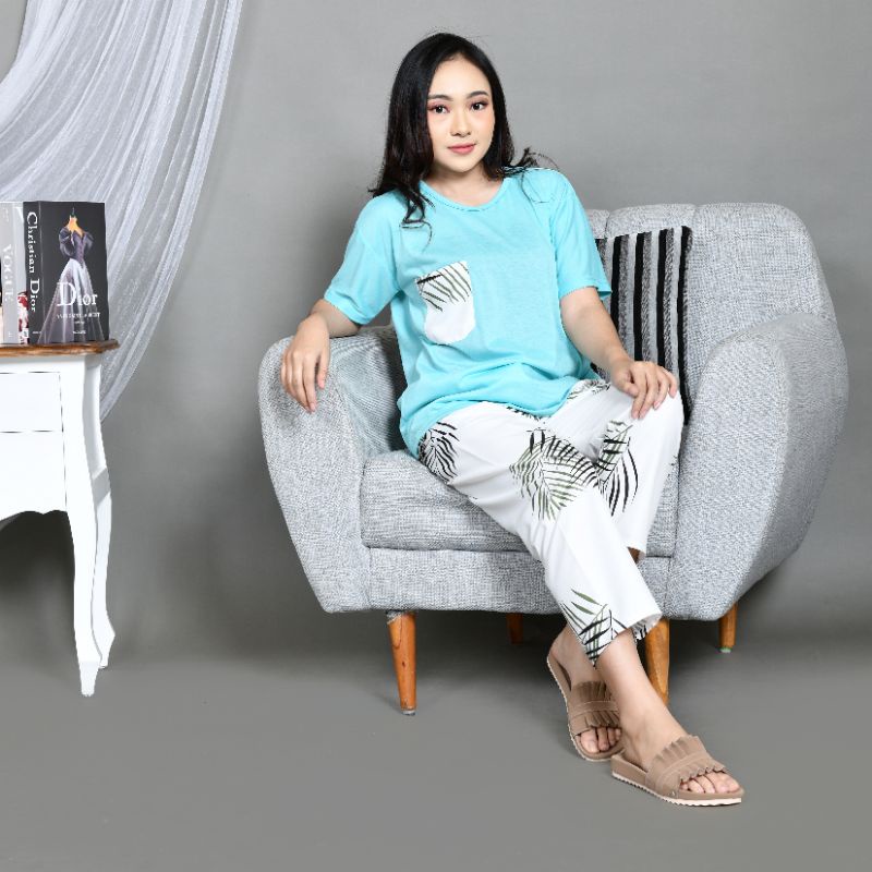 Baju Tidur Piyama Wanita/Cewek Dewasa CP Oblong Celana Panjang Kombinasi Kekinian-CP OBLONG BC.W MINT