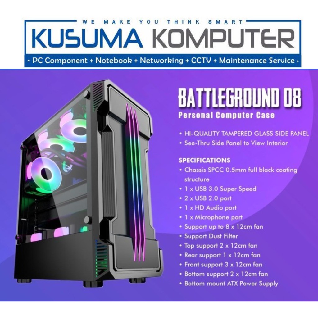 Casing PC Simbadda Battleground 08 RGB Led Tempered Glass