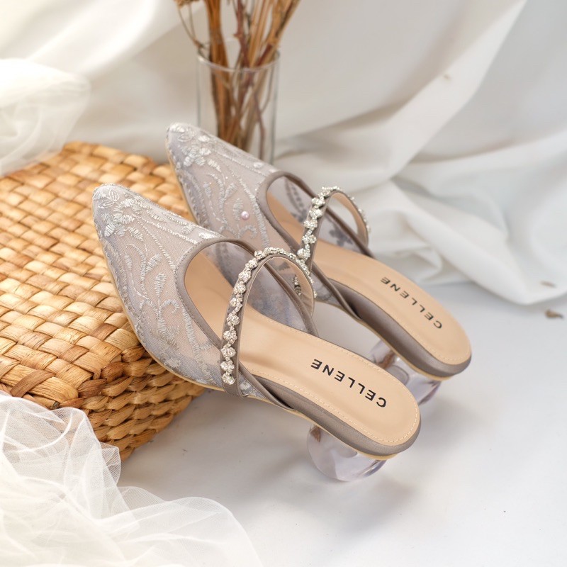 Cellene • Youri Lace Heels (3 colors) / wedding shoes 5cm hak kaca bulat brokat diamond