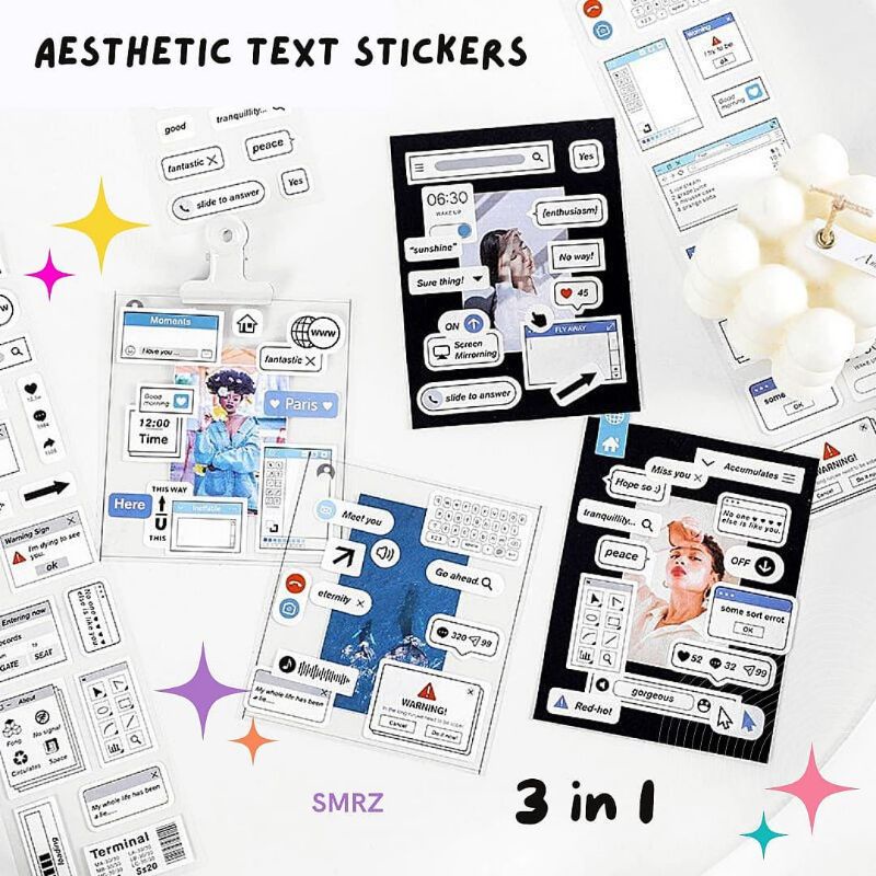 

3 in 1 Aesthetic Text Stickers - Sticker estetic bertema Tulisan dan Kata - Kata