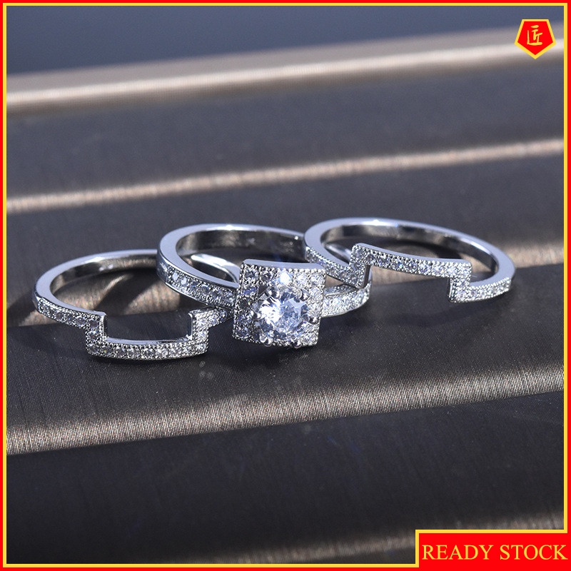 [Ready Stock]Creative Shining Luxury Full Diamond Three Ring Set