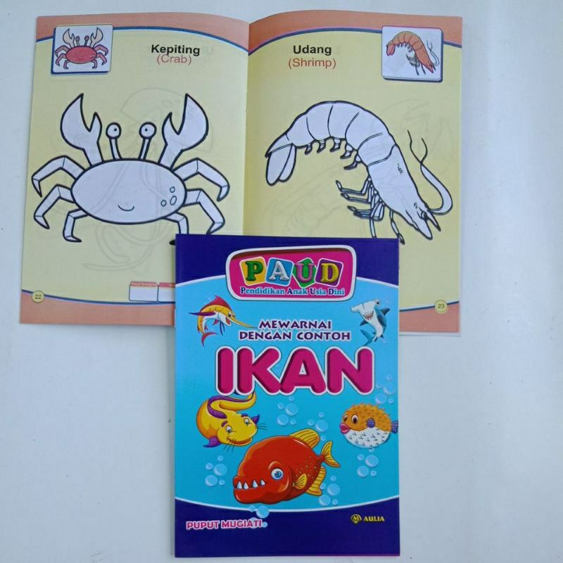 Jual Buku Mewarnai Dengan Contoh Tema Ikan Full Color Untuk ANAK PAUD ...