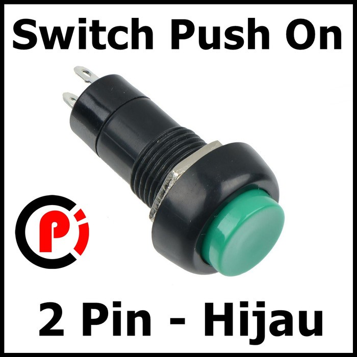 Saklar Switch Push ON 17mm Bulat Besar Button 2 Pin Kaki Warna Hijau