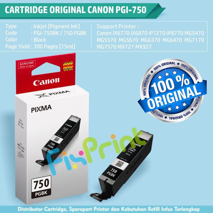 Cartridge Original Canon PGI-750 PGI750 750 PGBK PG-750BK Black, Tinta