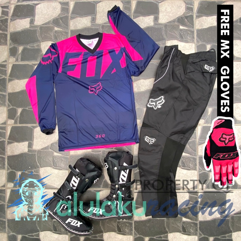 Jersey, Celana, Sarung Tangan &amp; Sepatu Fullprint with Protectors Fullset MX Trail Motocross - Paket Bundling FOCTFG070101-F48