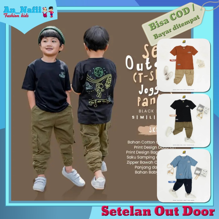 Kaos Setelan Anak Laki Laki Umur 3 - 12 Tahun Set Outdoor Hoofla Baju Setelan Anak Laki Laki Lengan Pendek Kualitas Distro