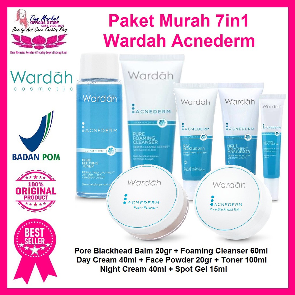 Wardah Paket Lengkap Acnederm Bebas Jerawat 7in1 Murah Halal Bpom