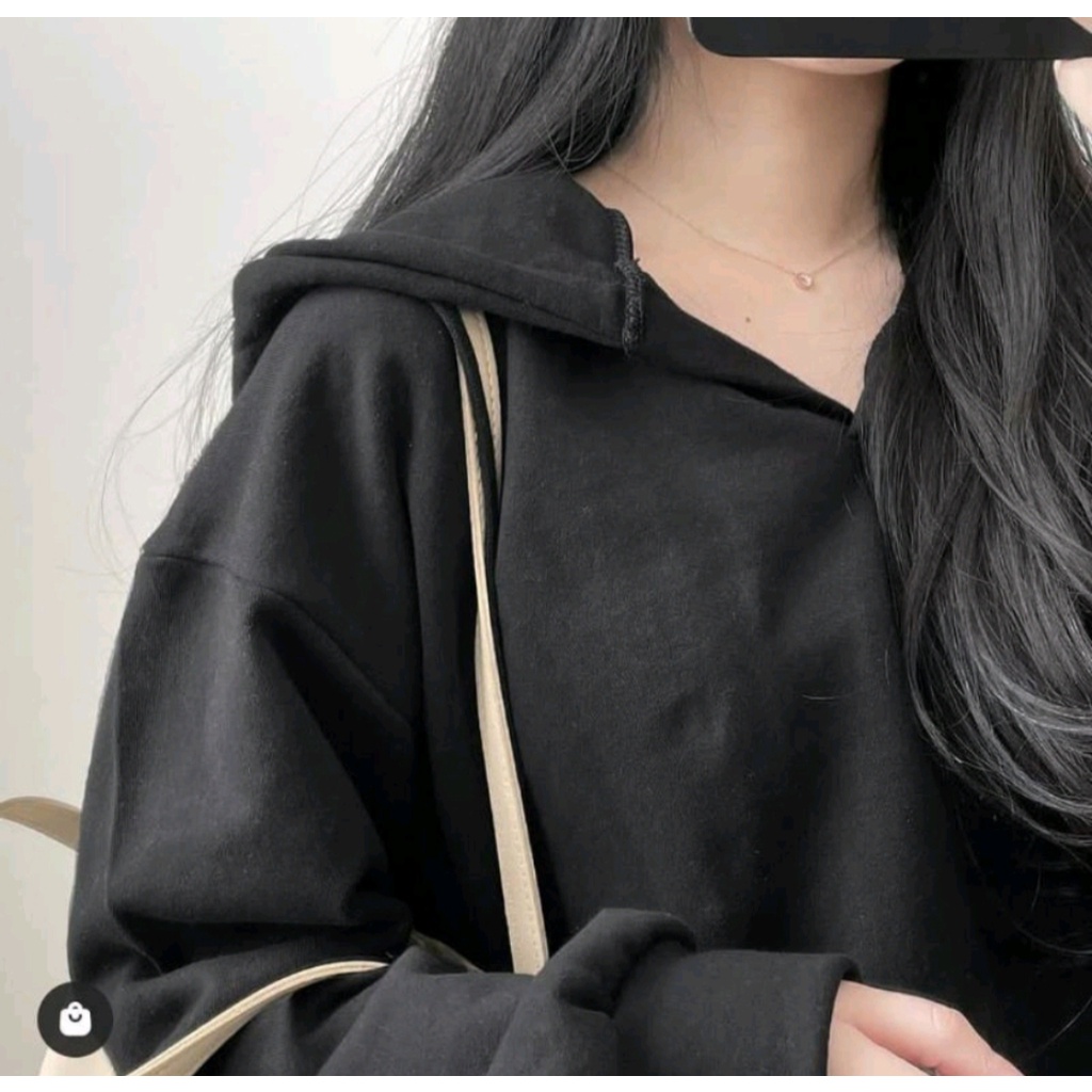 SWEATER CROOPE HOODIE POLOS OVERSIZE WANITA BAHAN FLECEE