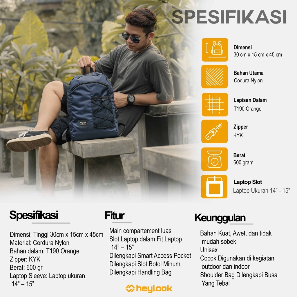 Tas Ransel Pria Tas Punggung Backpack Laptop Tas Sekolah Kuliah Tas Outdoor Travelling Kapasitas 20L