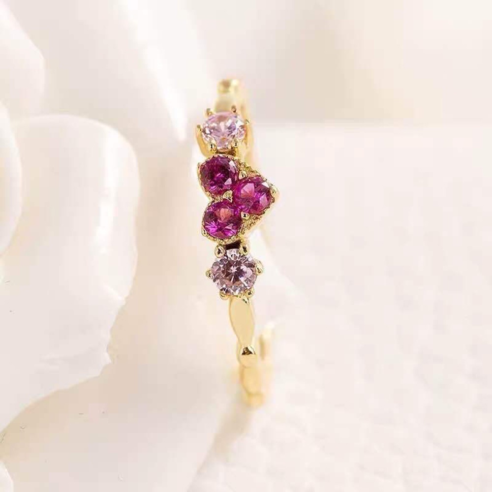 Perhiasan Cincin Wanita Model retro Elegan Motif Bunga Mawar Pink + Hati + Berlian Ukuran 7-10