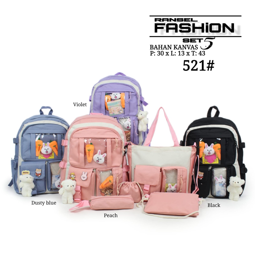 SET 5 STYLISH KOREAN BAGPACK FREE BONEKA / TAS Fashion KOREA KEKINIAN HADIAH BROSS STICKER 5in1 / Tas SET KOREA + BONEKA MURAH / RANSEL IMPORT REMAJA WANITA + TAS KECIL KOTAK PENSIL / TAS SD SMP SMA KULIAH CEWEK / CUTE SCHOOL BAG / TAS ESTETIK LUCU MURAH