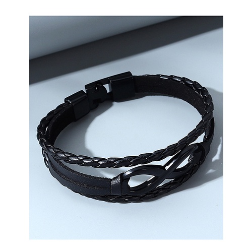 LRC Gelang Tangan Fashion Black Leather Braided Geometric Mens Y65193