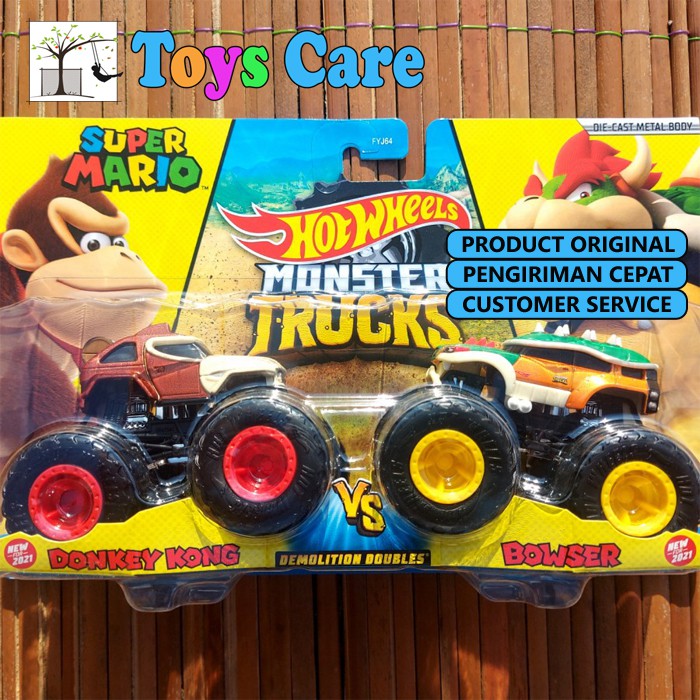 HOTWHEELS MONSTER TRUCKS DONKEY KONG vs BOWSER - DEMOLITION DOUBLE TRUCK JAM SUPER MARIO BROS MJ ORI