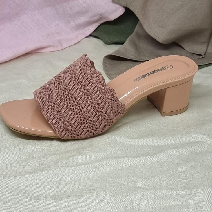 Sepatu Sandal Heels Rajut Selop Wanita/Sandal Dixie Rajut/Sendal Selop Kokop Rajut "POL. 139394"