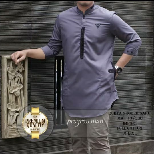 baju Koko kurta lengan 3/4 ,baju Koko pria,fashion muslim pria,kurta pakistan-pangsi abu