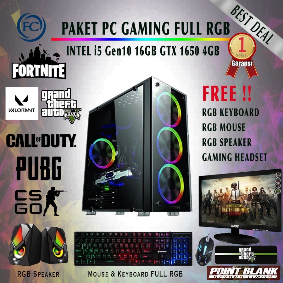 PC GAMING &amp; DESIGN FULL SET DDR4 I5-10400F / 16GB / 1650 4GB + MONITOR