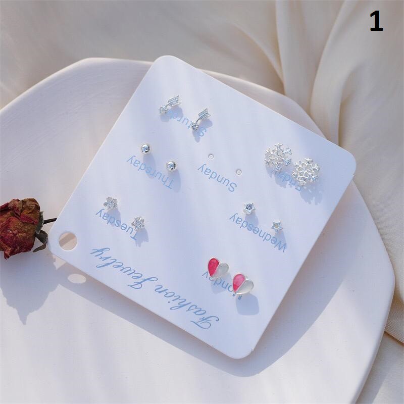 ⭐ JKTMART ⭐Anting Aksesoris Fashion Mutiara Earrings Wanita 6 Pasang Tusuk Simple COD A022-MOTIF 1