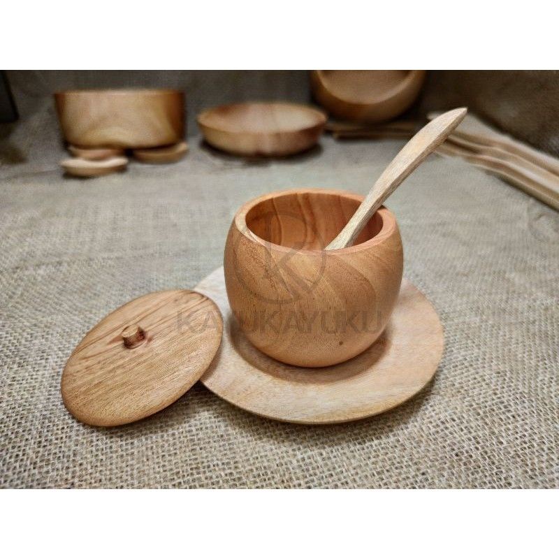 Gelas Kayu Set Tutup lepek sendok