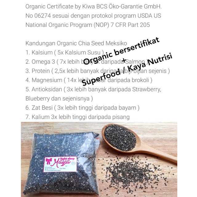 Chia seed organic superfood halal biji chia sejenis selasih makanan menu diet sehat keto vegan vegetarian super food