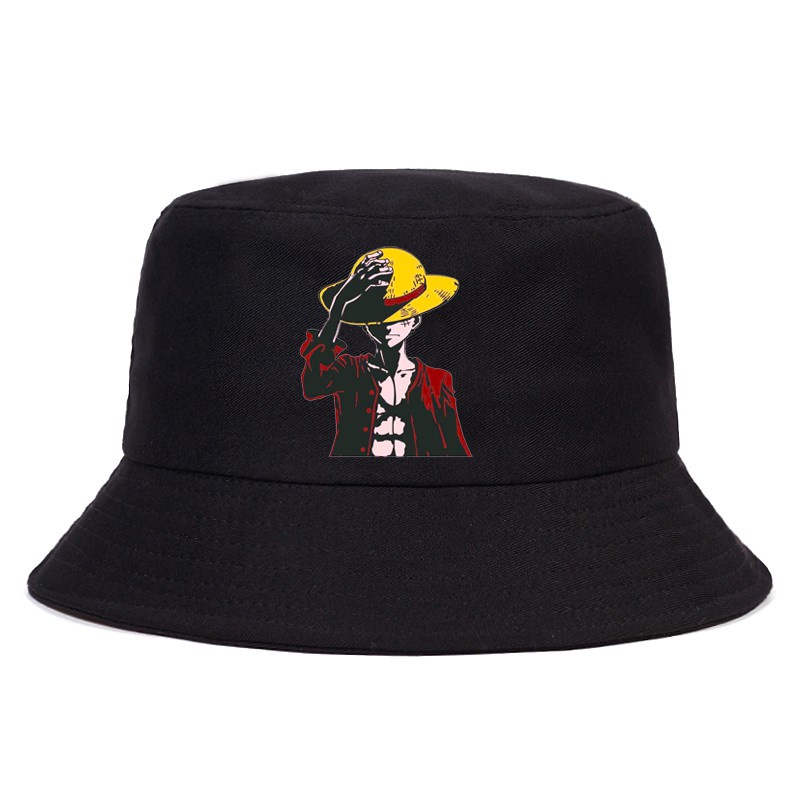 One Piece Unisex Topi Pantai Anime Printing Pola Topi Nelayan Topi Bucket Hat Fashion Man