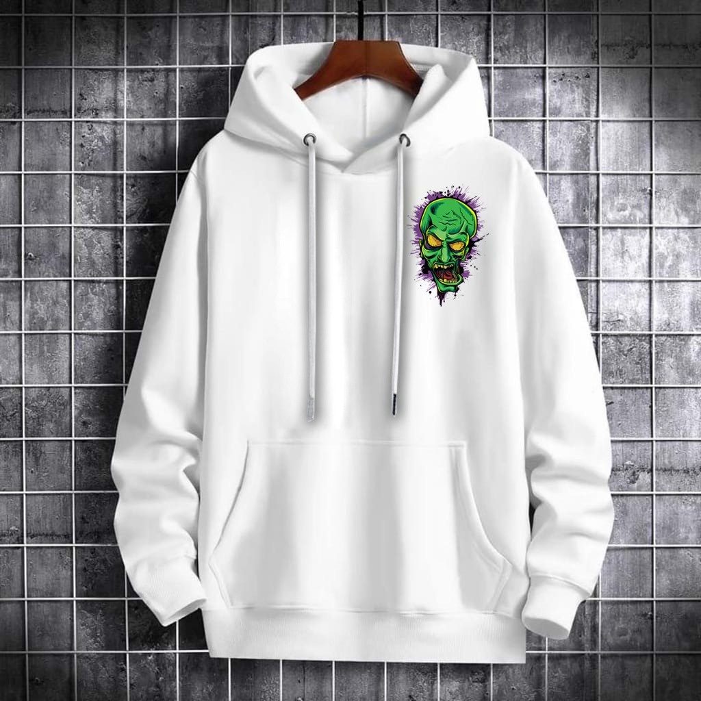 Baju Outerwear Sweater Hoodie Green Zombie Lengan Panjang Pria