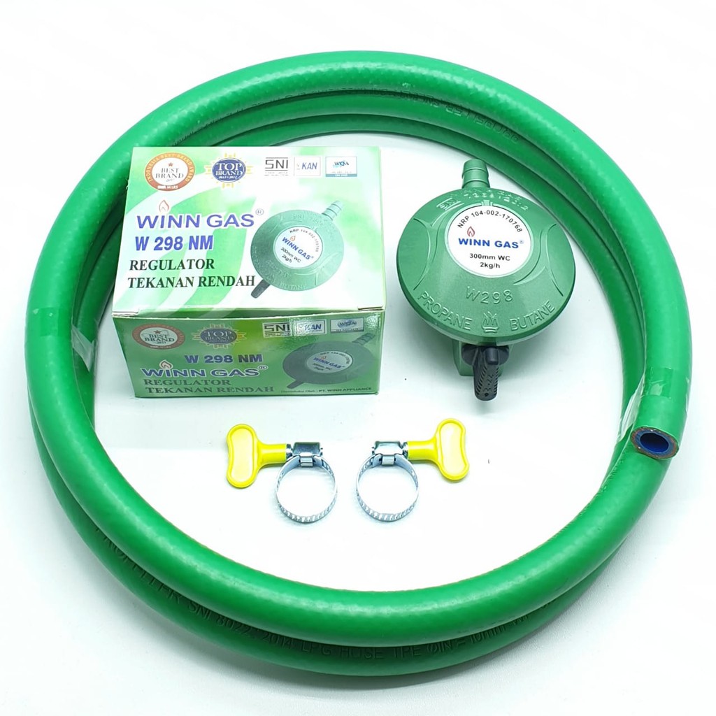 SET Winn Gas W298NM Tanpa Meter + Selang HIJAU 2 Mtr + 2 Klem Kuping / Regulator Gas + Selang Gas