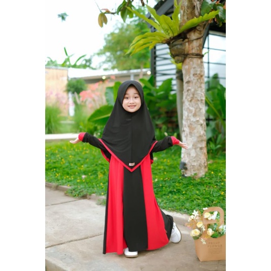 Gamis anak FALISHA by Zafinza kids Maroon Hitam / Gamis anak Jersey murah premium