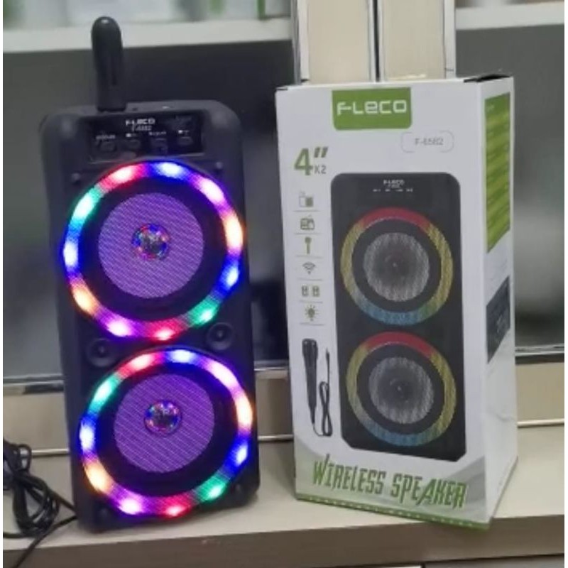 Speaker Bluetooth Fleco F6582 Bonus Mic Karaoke/Salon Aktif Portable Radio FM Led Speaker Wireless