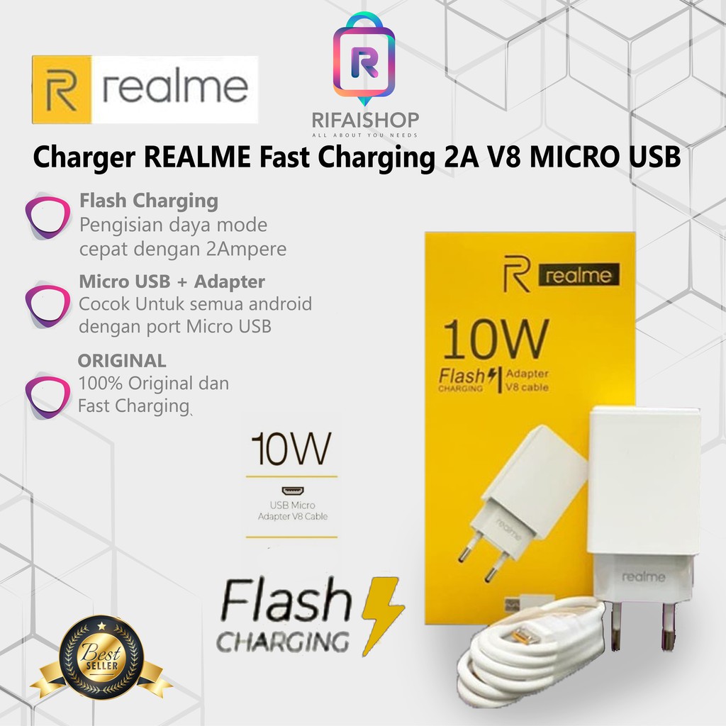 Charger REALME Fast Charging 2A V8 MICRO USB ORIGINAL 100% 2Ampere