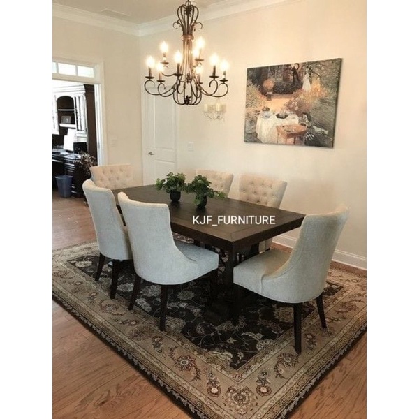 meja makan minimalis set 6 kursi meja makan jati minimalis