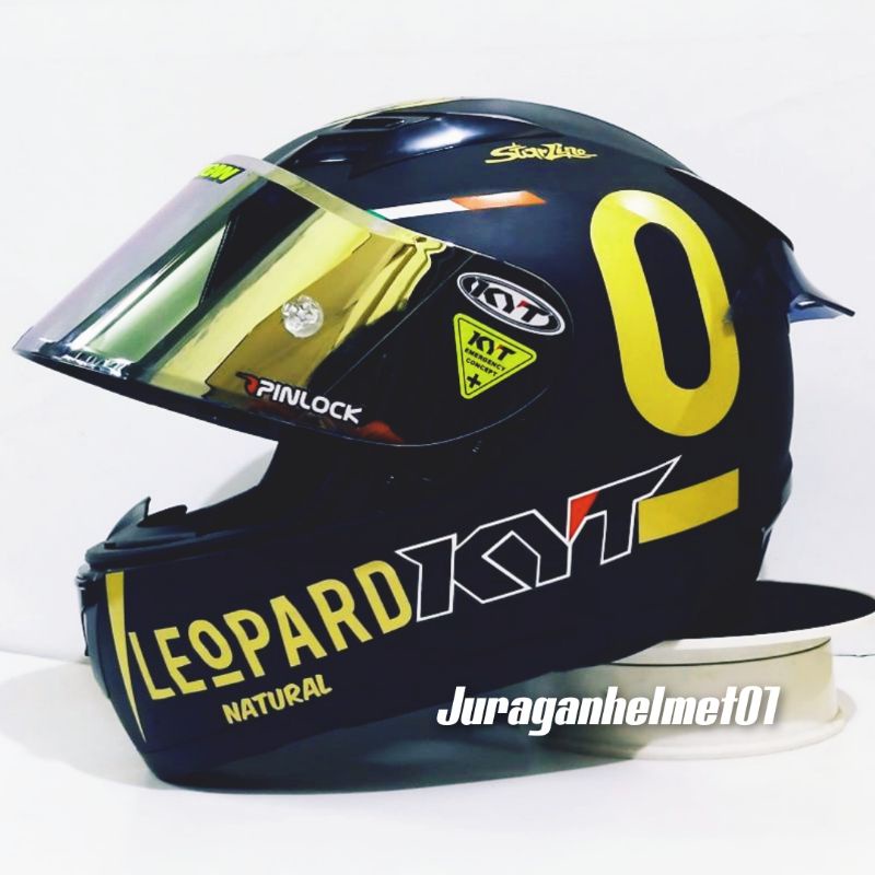 helm full face kyt r10 black doff leopard paket ganteng