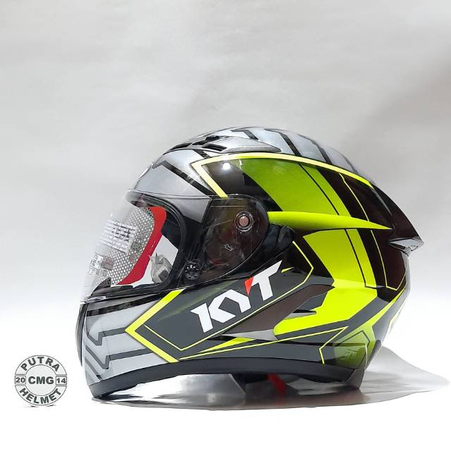 HELM KYT FALCON 2 ARMOUR MOTIF BLACK YELLOW FLUO DOUBLE VISOR