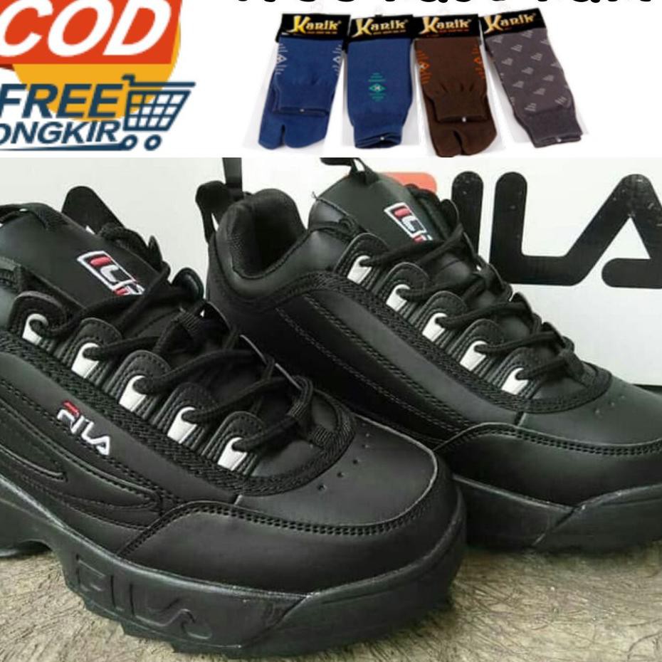 RFD Sepatu sneakers casual running fila disruptor II 2 full hitam cewek women wanita import 37-41 .