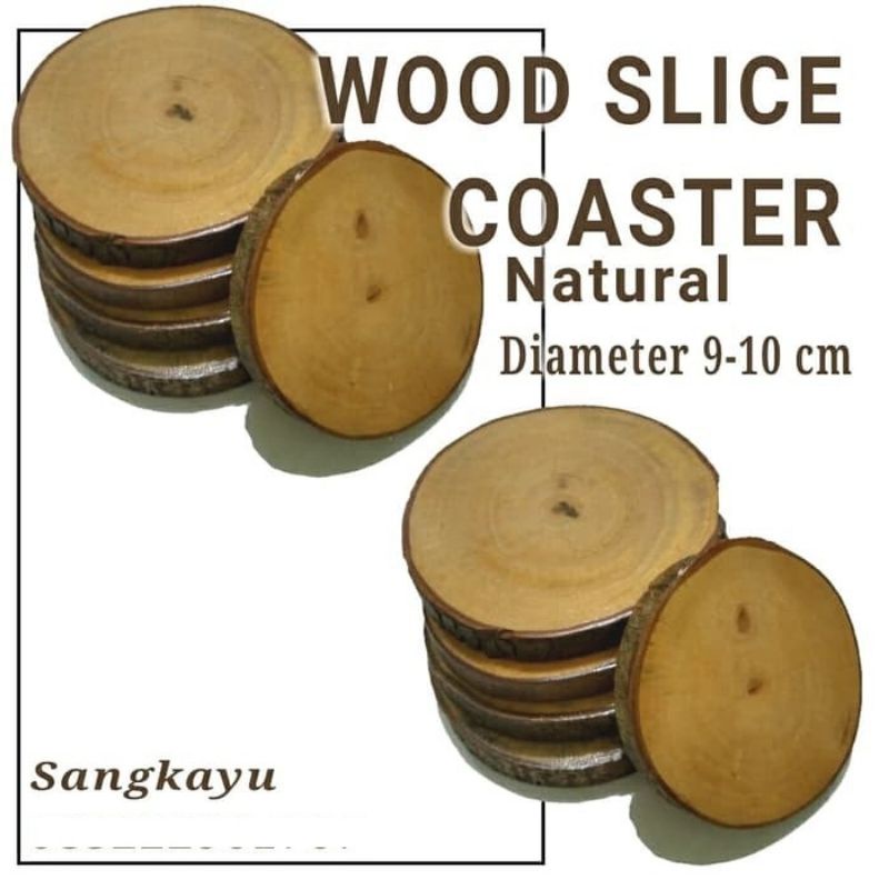 Natural wood coaster 9-10 cm tatakan kayu bulat alami