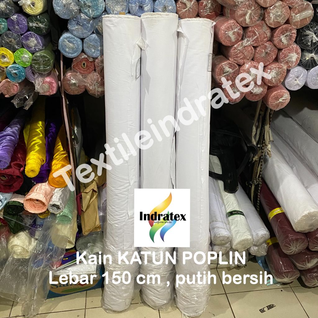 ( per setengah meter ) kain katun jepang POPLIN full cotton 100 % putih meteran Lebar 150 cm bahan dress baju hem kemeja putih ikhrom ihrom ihram membatik batik gamis koko kerudung jilbab hijab bergo sorban surban craft kerajinan tangan mori kafan