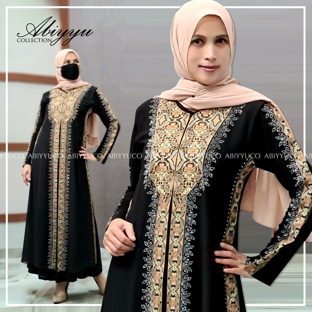 Abiyyuco TA8015 | Gamis Abaya Turkey Busui Hitam dan Warna  Turki Resleting Depan  Seragaman  Bonus masker  Bahan Jersey mix Ceruty  Ready Jumbo LD 125 cm Big Size