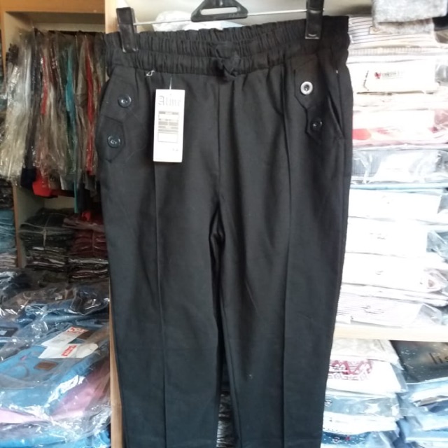 celana panjang kain bahan katun wanita karet melar molor
