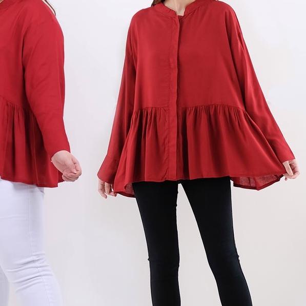 ☀ BAJU KEMEJA ATASAN KATUN 2041 WANITA JUMBO LD 135cm BIG SIZE HAMIL MENYUSUI LENGAN PANJANG XXL XXX