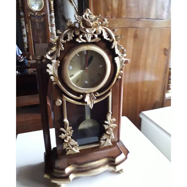 Jam meja duduk bandul hias ukir kayu jati dinding