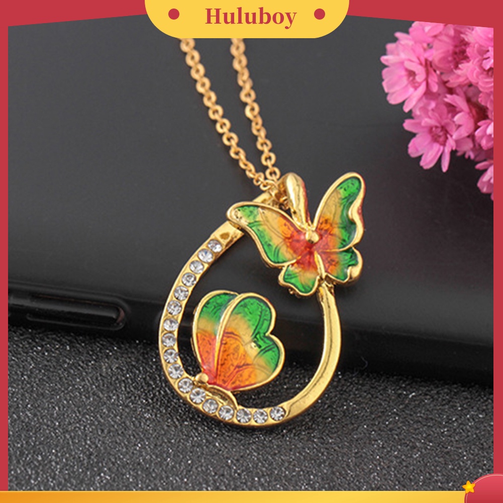Hu Hu Hu Hu Hu Alat Bantu Pasang Kacamata♡ Kalung Liontin Kupu-Kupu Hollow Aksen Berlian Imitasi Untuk Wanita