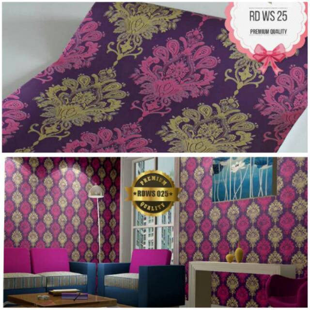 WALLPAPER DINDING STICKER  MOTIF BATIK UNGU 10M