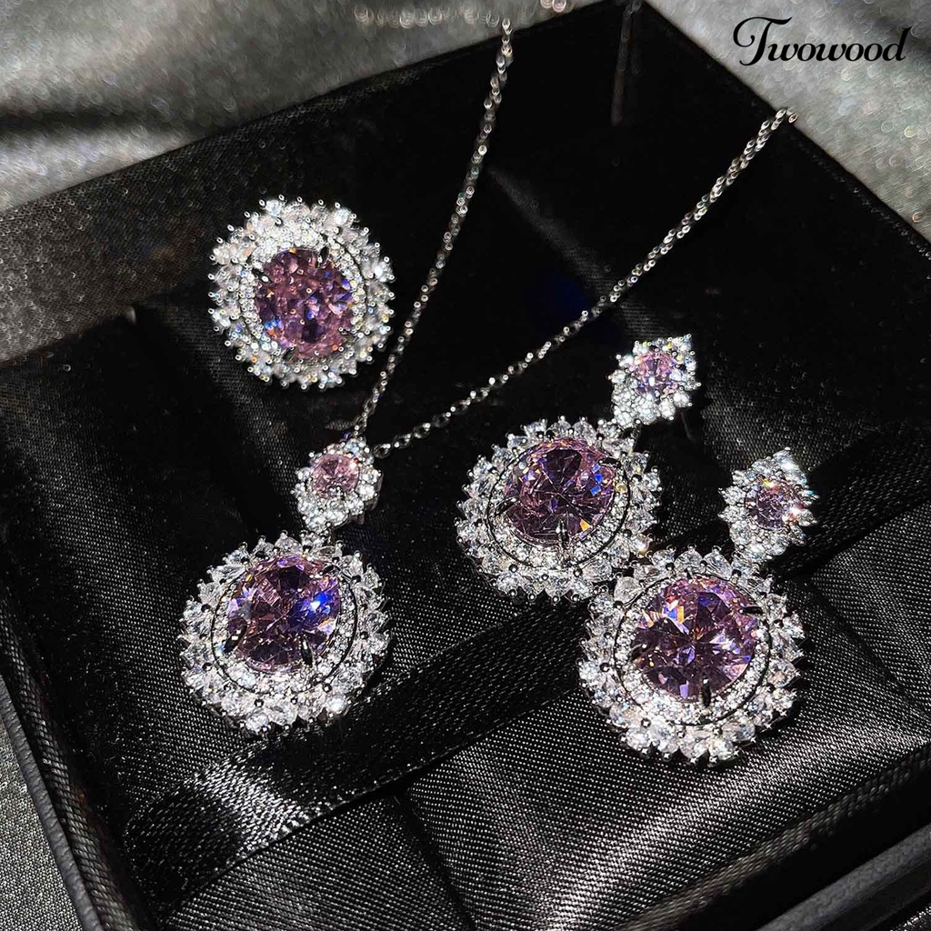 Kalung Anting Dan Cincin Bentuk Bunga Waterdrop Bahan Cubic Zirconia Untuk Sehari-Hari