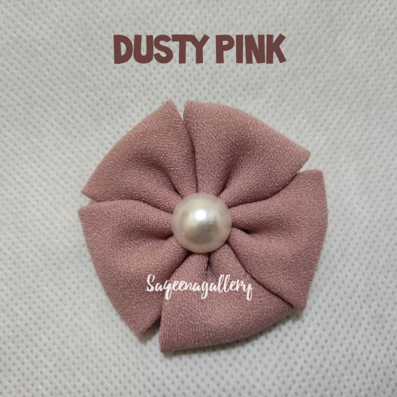 BROS BUNGA MUTIARA BROSS JILBAB MURAH MEWAH BROOCH HIJAB KAIN / SOUVENIR MURAH-Dusty pink