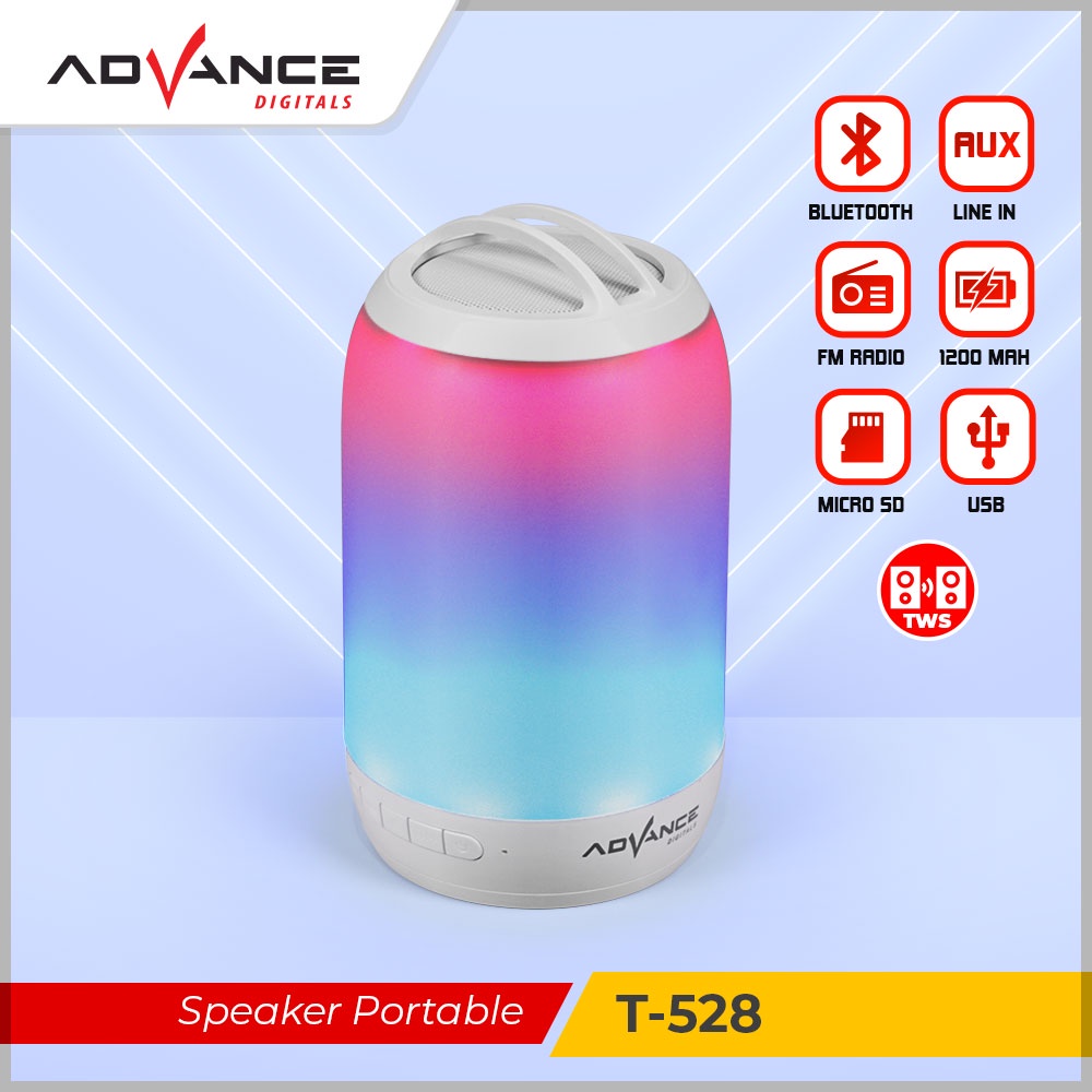 【Garansi 1 Tahun】Advance Speaker Bluetooth T-528 Speaker TWS Bluetooth Portable Led Light Music