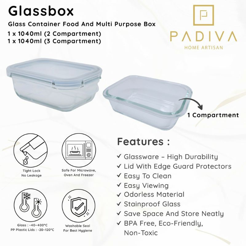 Padiva Glassbox Crystal Container / Tempat Penyimpan makanan Isi 2 Pcs