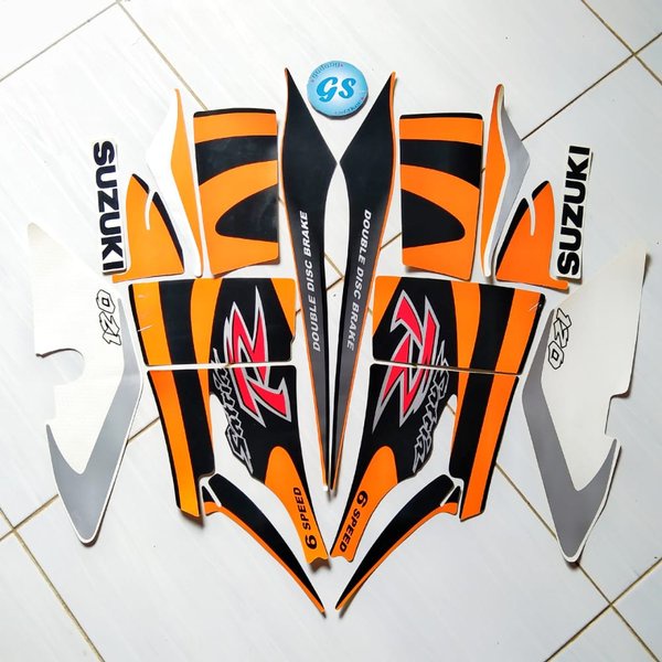 Striping Stiker Motor Suzuki Satria 120 R 2002 Orange-hitam