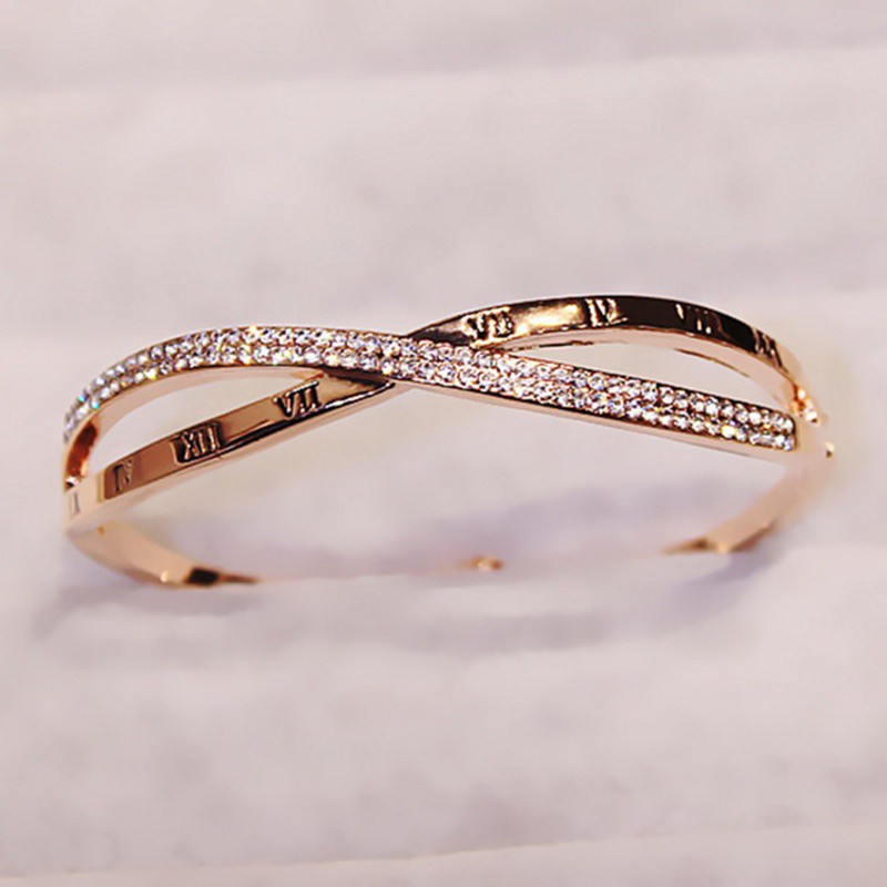 Gelang Titanium Premium Lapis Rose Emas 18k ANTI KARAT Wanita Perhiasan Pasangan Bangle-6