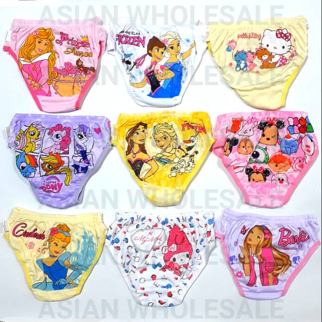 3PCS CELANA DALAM ANAKU ANAK CEWEK KARAKTER FROZEN BARBIE LITTLE PONY TSUMTSUM MY MELODY CINDERELLA