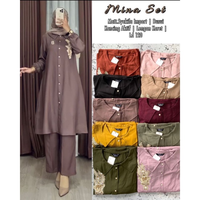 Stelan Long Tunik Syakila Mina Set Bordir